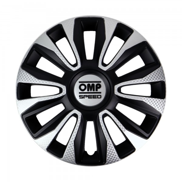 SET 4 TAPACUBOS OMP SPEED MOD. MAGNUM NEGRO/PLATA/CARBONO 13 PULGADAS