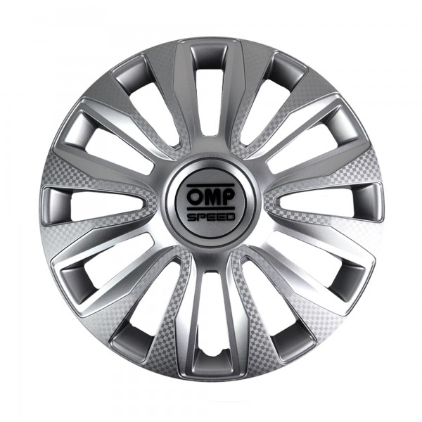 SET 4 TAPACUBOS OMP SPEED MOD. MAGNUM PLATA/CARBONO 13 PULGADAS