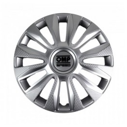 SET 4 TAPACUBOS OMP SPEED MOD. MAGNUM PLATA/CARBONO 14 PULGADAS