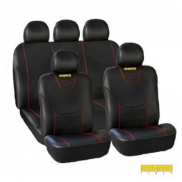 SET COMPLETO CUBRE ASIENTOS MOMO COCHE 11 PIEZAS COLOR NEGRO/ROJO
