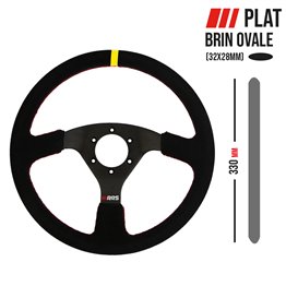 Volante RRS TRAJECT – Plano 330 mm – Ante negro costura roja