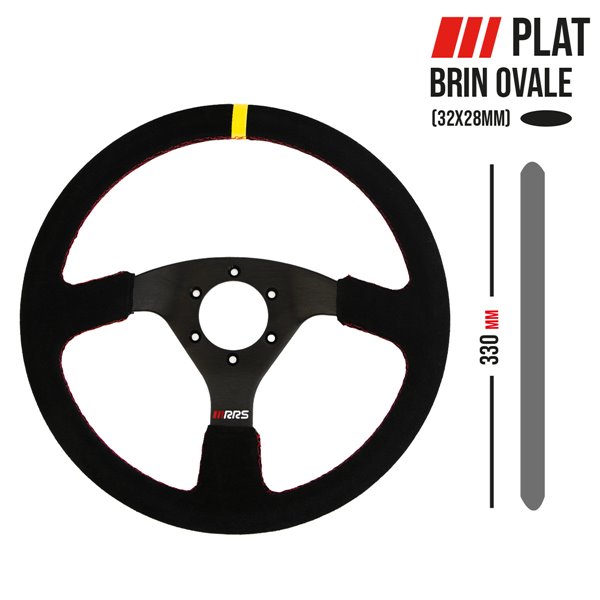 Volante RRS TRAJECT – Plano 330 mm – Ante negro costura roja