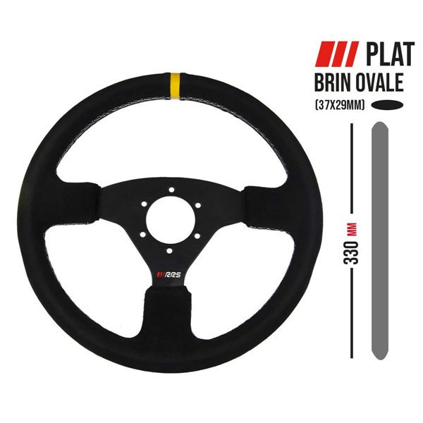 Volante RRS TRAJECT - Plano 330 mm - Ante negro costura blanca