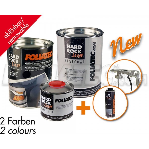 HARD ROCK LINER REMOVABLE SET  NEGRA PINTURA 2 5 L  HARDENER 0 5 L  BASECOAT 2 5 L  SPRAY GUN