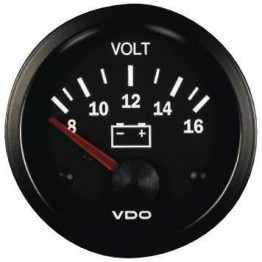 MANÓMETRO VOLTÍMETRO VDO 8 / 16 VOLTIOS VISION DIÁMETRO 52 FONDO NEGRO